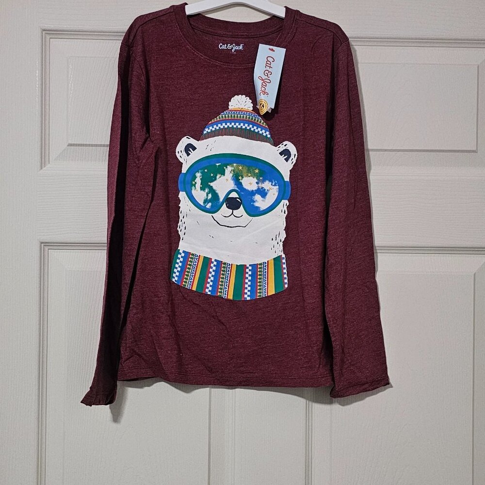 Kids Polar Bear Graphic Long Sleeve Shirt Burgundy